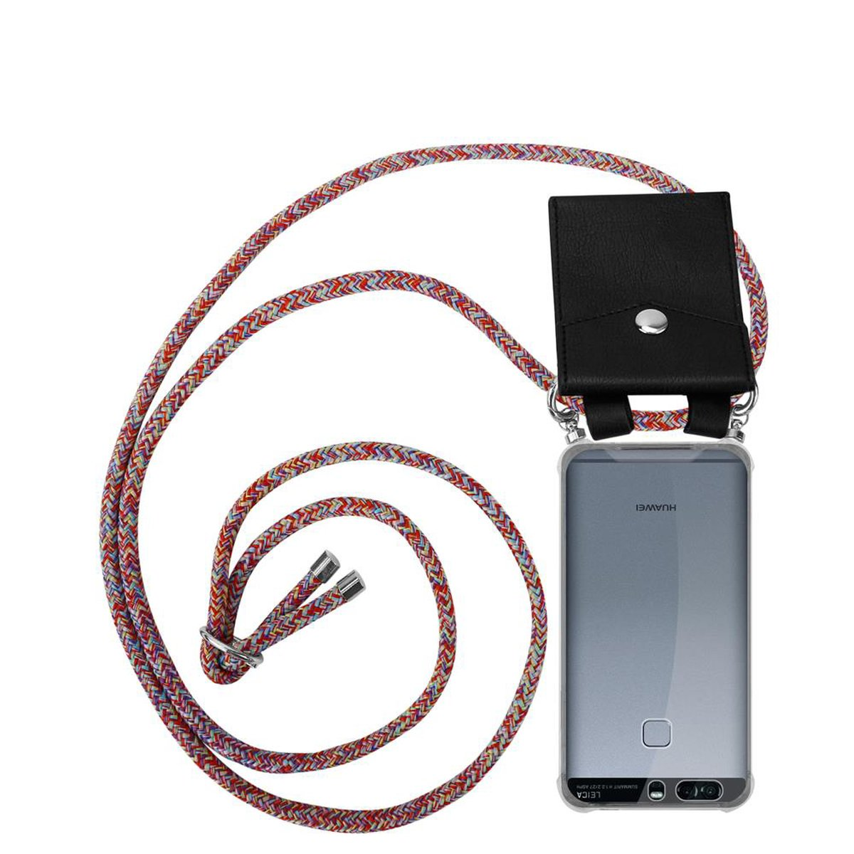 CADORABO Handy Kette mit COLORFUL Hülle, Kordel Ringen, PARROT P9, Huawei, Band Silber Backcover, und abnehmbarer