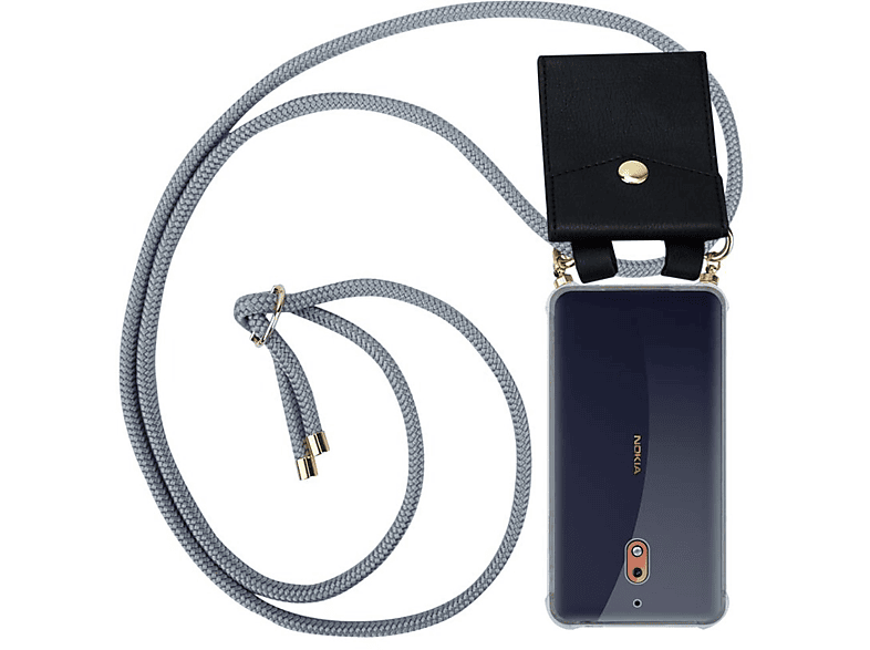 CADORABO Handy Kette mit Gold Ringen, Kordel Band und abnehmbarer Hülle, Backcover, Nokia, 2.1, SILBER GRAU