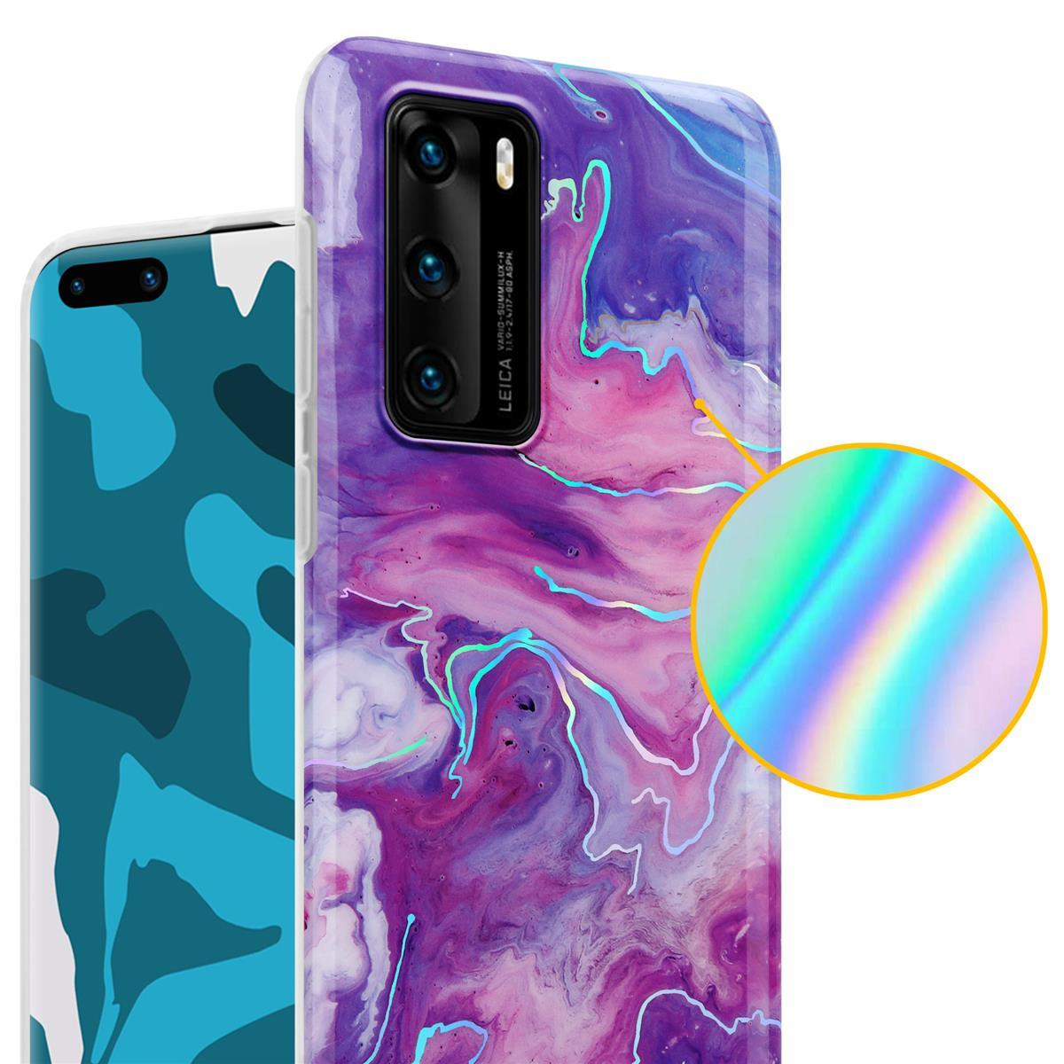 Custodie per telefono, con un design marmorizzato e un effetto arcobaleno sul lato.