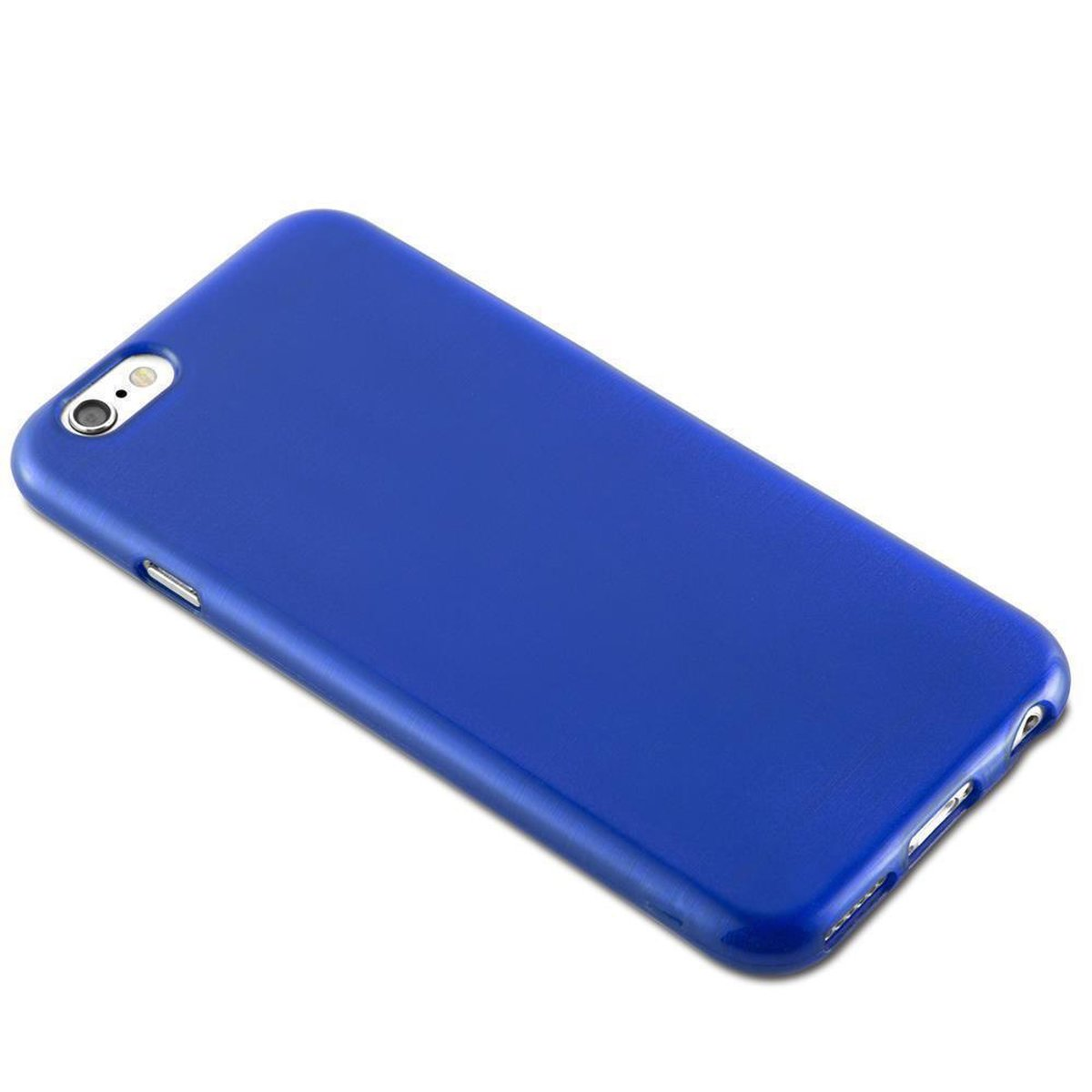 Una funda azul para teléfono. La funda es lisa y cubre el teléfono.