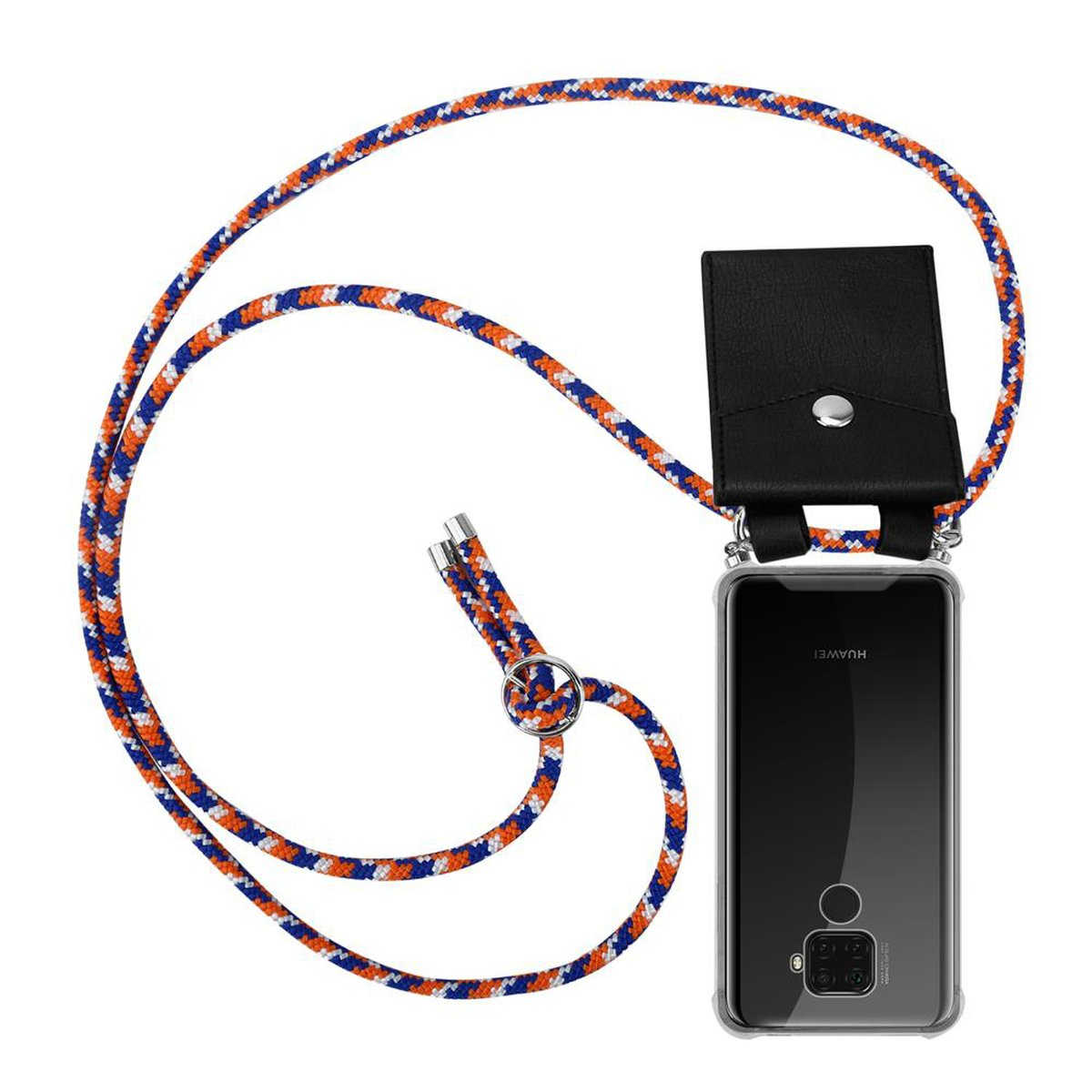 Kordel CADORABO BLAU Ringen, Backcover, Huawei, und Kette Band Handy 30 Hülle, LITE, mit Silber WEIß ORANGE abnehmbarer MATE