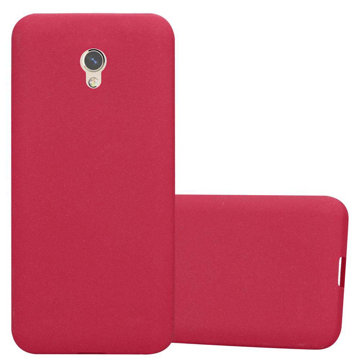 Dos fundas rojas para teléfono con la lente en la esquina superior izquierda.
