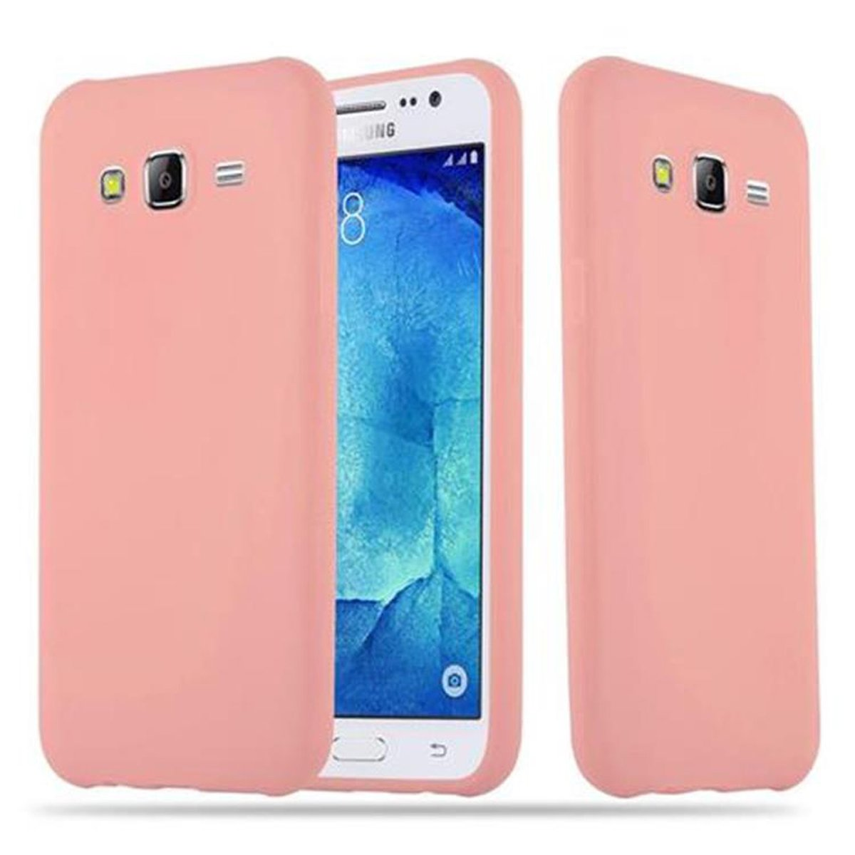 Fundas de teléfono rosas, una abierta, revelando el teléfono blanco con funda rosa.