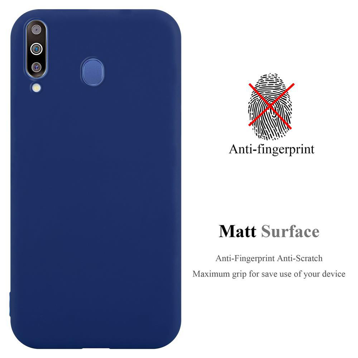 Custodia blu con funzione anti-impronta.