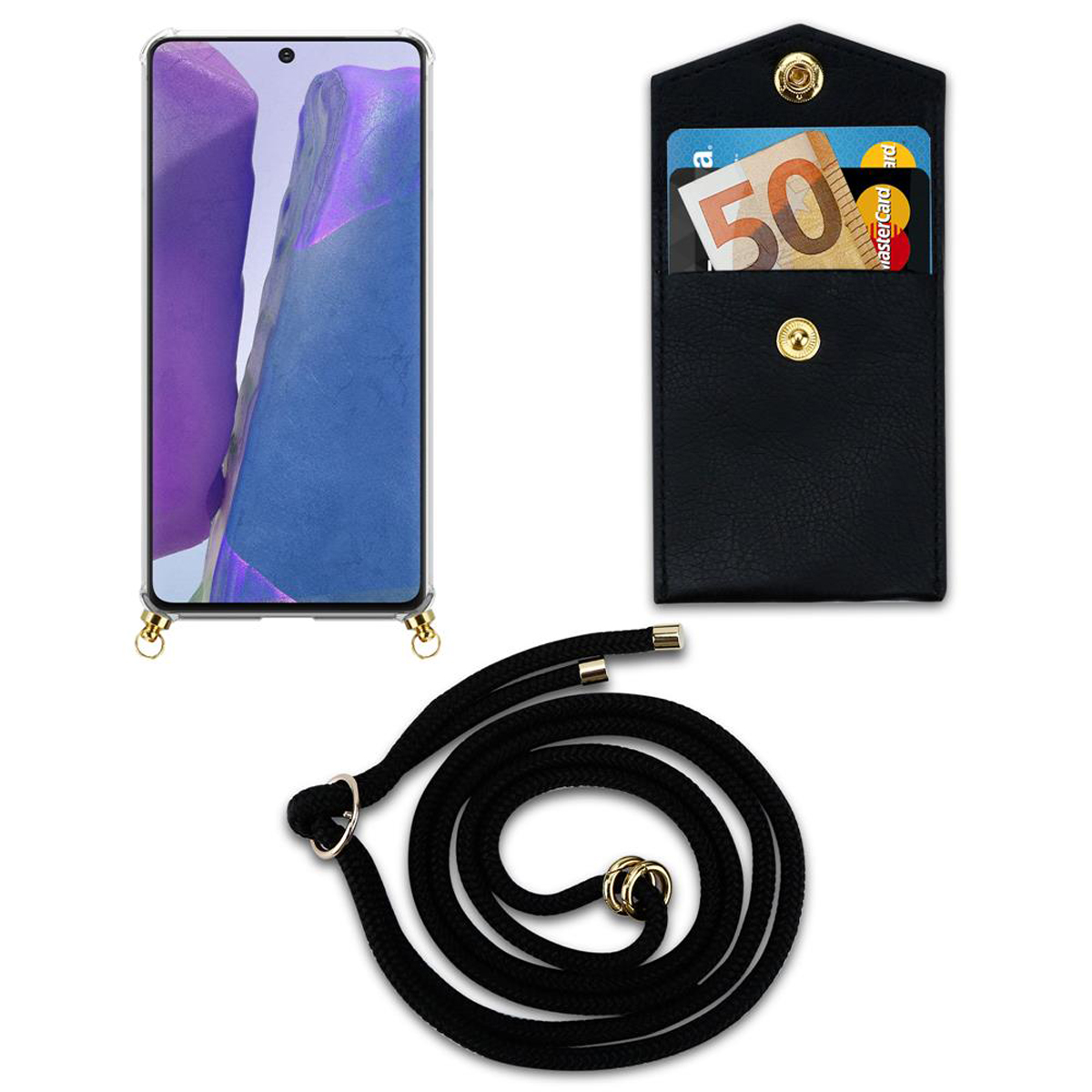 Kordel Ringen, Samsung, abnehmbarer NOTE Galaxy Kette 20, mit Backcover, CADORABO Gold Band Handy SCHWARZ und Hülle,