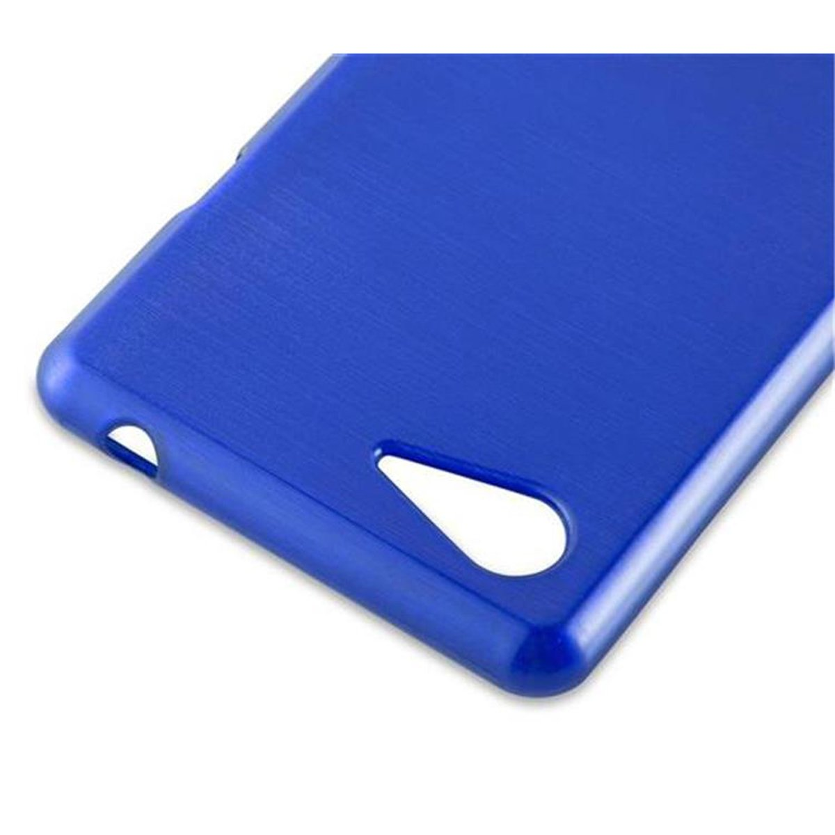 Custodia per telefono blu. Sfondo bianco.