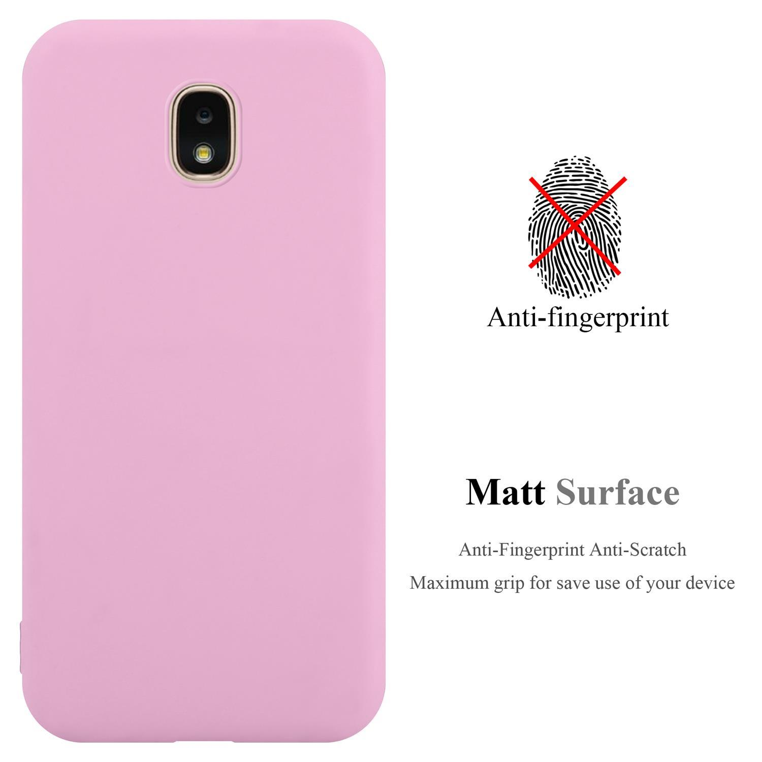 Custodia rosa per telefono. Mostra la custodia e la funzione anti-impronta.