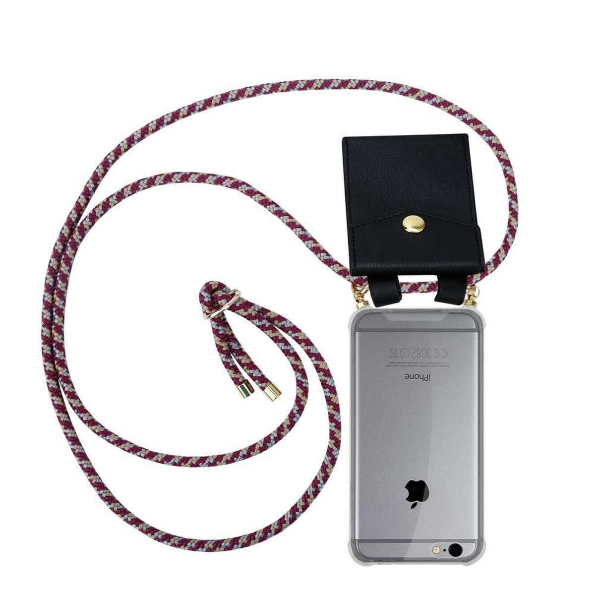 CADORABO Handy Kette mit Gold Backcover, Band abnehmbarer Ringen, PLUS, Apple, iPhone und PLUS 6S Kordel Hülle, 6 GELB / ROT WEIß