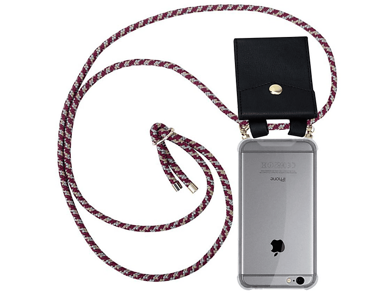 Funda - Funda con cadena para móvil con anillas doradas, correa de cordón y  funda desmontable CADORABO, Apple, iPhone 6 / 6S, ROJO AMARILLO BLANCO