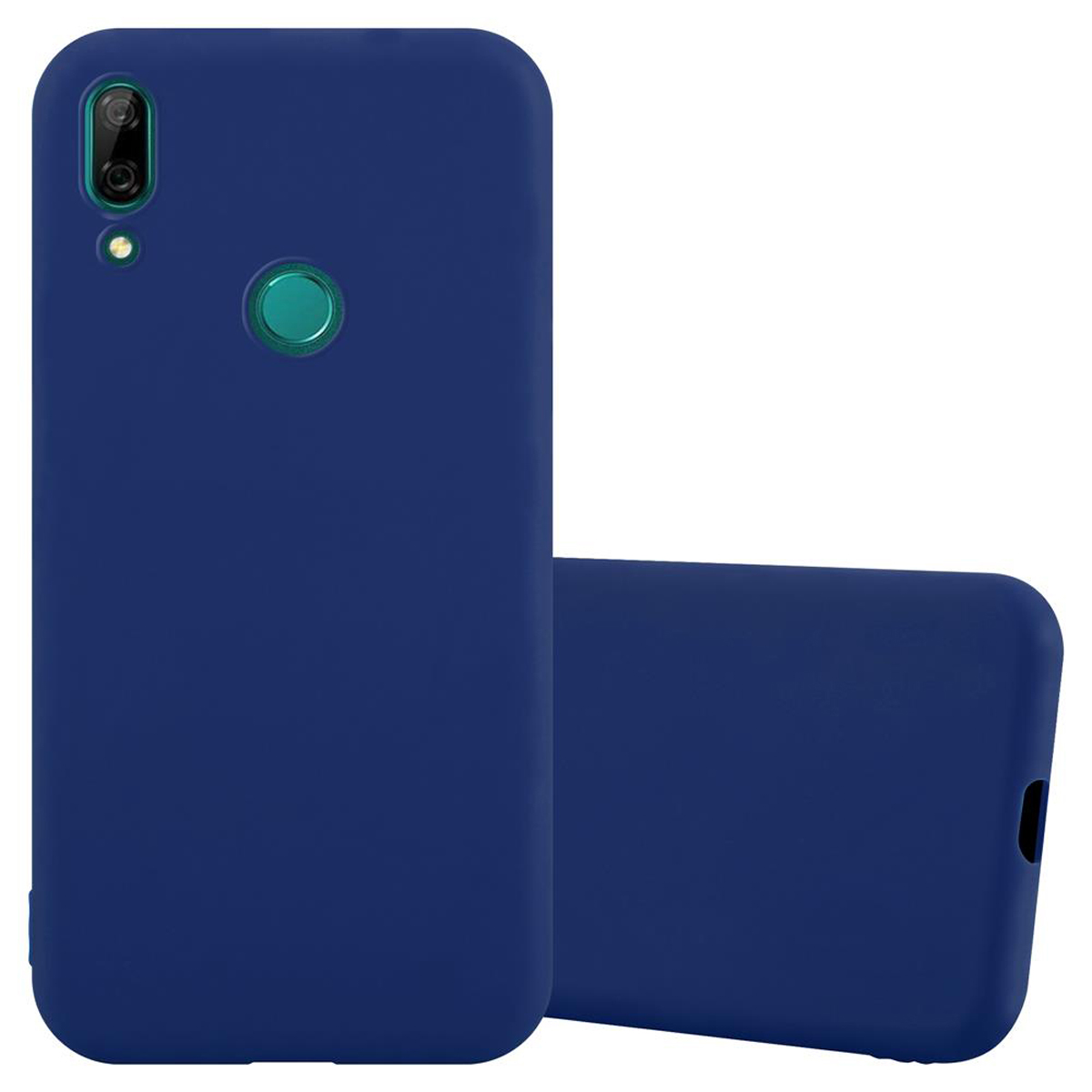 Due custodie blu per telefono, una sopra l'altra. Entrambe le custodie sono blu.