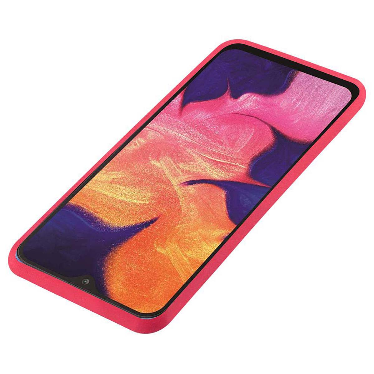 Custodia rosa per telefono con un design astratto rosa e arancione sullo schermo.