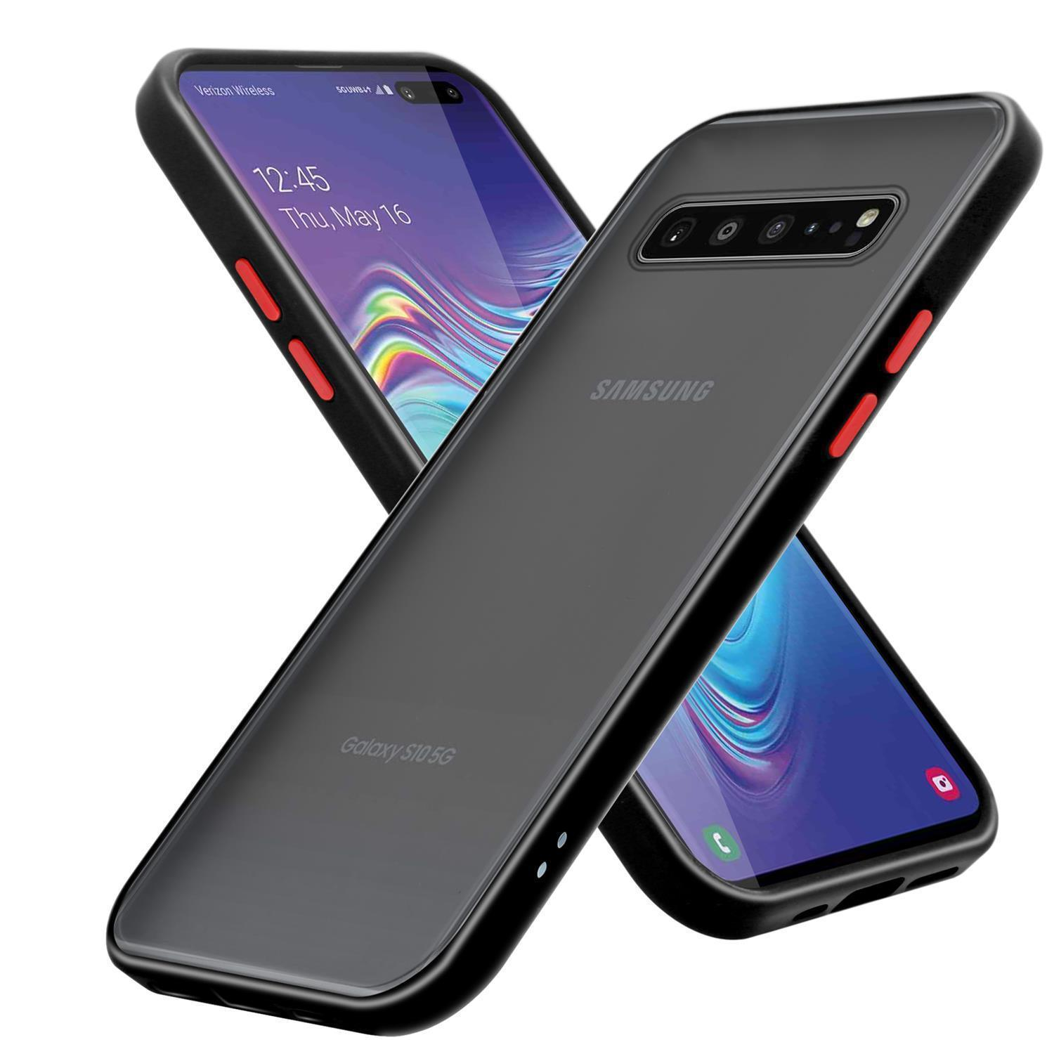 CADORABO Hülle matter Samsung, 5G, Matt Hybrid S10 Galaxy TPU Backcover, Rote Kunststoff mit Rückseite, und Schutzhülle Silikon Schwarz - Tasten Innenseite
