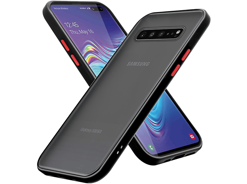 CADORABO Hülle Silikon Galaxy Schutzhülle matter Samsung, und Innenseite Kunststoff Backcover, 5G, - Tasten Matt Rote mit TPU Rückseite, Hybrid S10 Schwarz