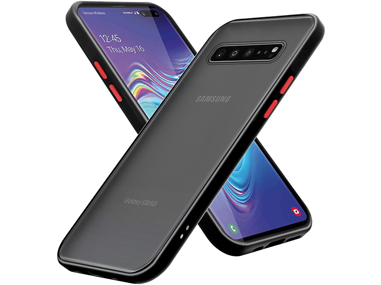 CADORABO Hülle Hybrid Schutzhülle mit S10 Schwarz 5G, Samsung, - Galaxy matter Backcover, Matt Innenseite Silikon Tasten TPU Rückseite, Rote und Kunststoff