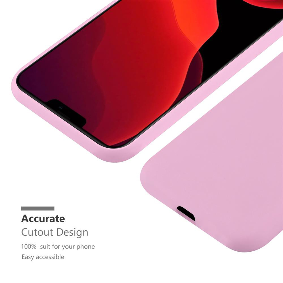 Un telefono rosa con una custodia rosa, con uno schermo rosso che mostra un'immagine.