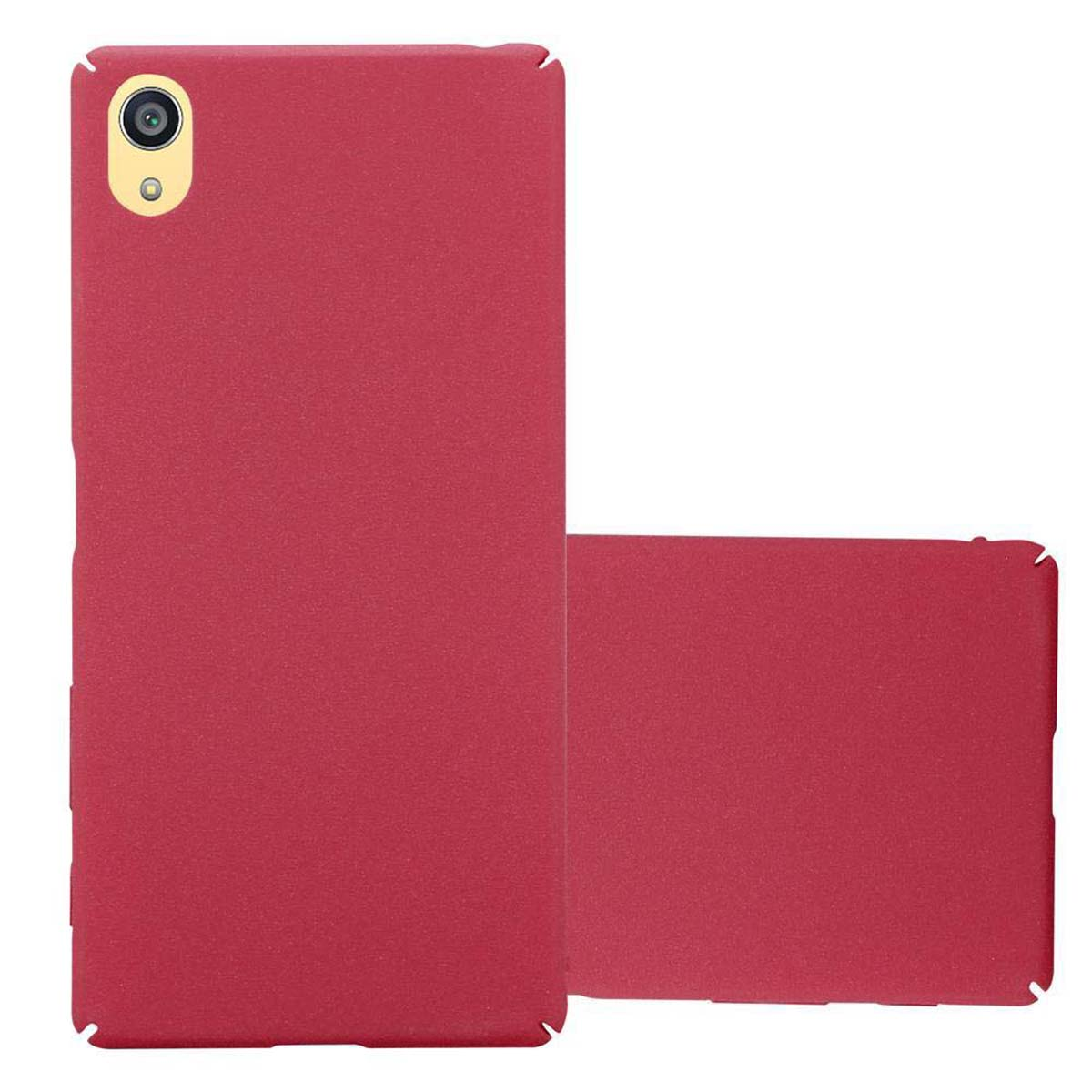 Funda roja para teléfono con cubierta a juego, mostrando la parte trasera.