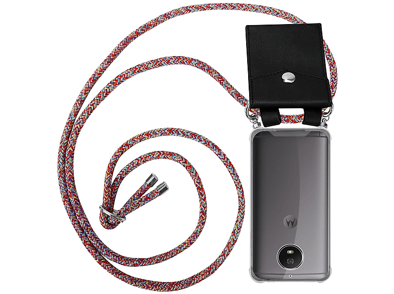 CADORABO Handy Kette mit Silber Ringen, Kordel Band und abnehmbarer Hülle, Backcover, Motorola, MOTO G5S, COLORFUL PARROT