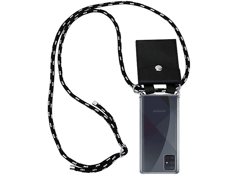 CADORABO Handy Kette mit Silber SCHWARZ M40s, / abnehmbarer A51 Galaxy Ringen, SILBER Hülle, Samsung, Backcover, 4G Band und Kordel