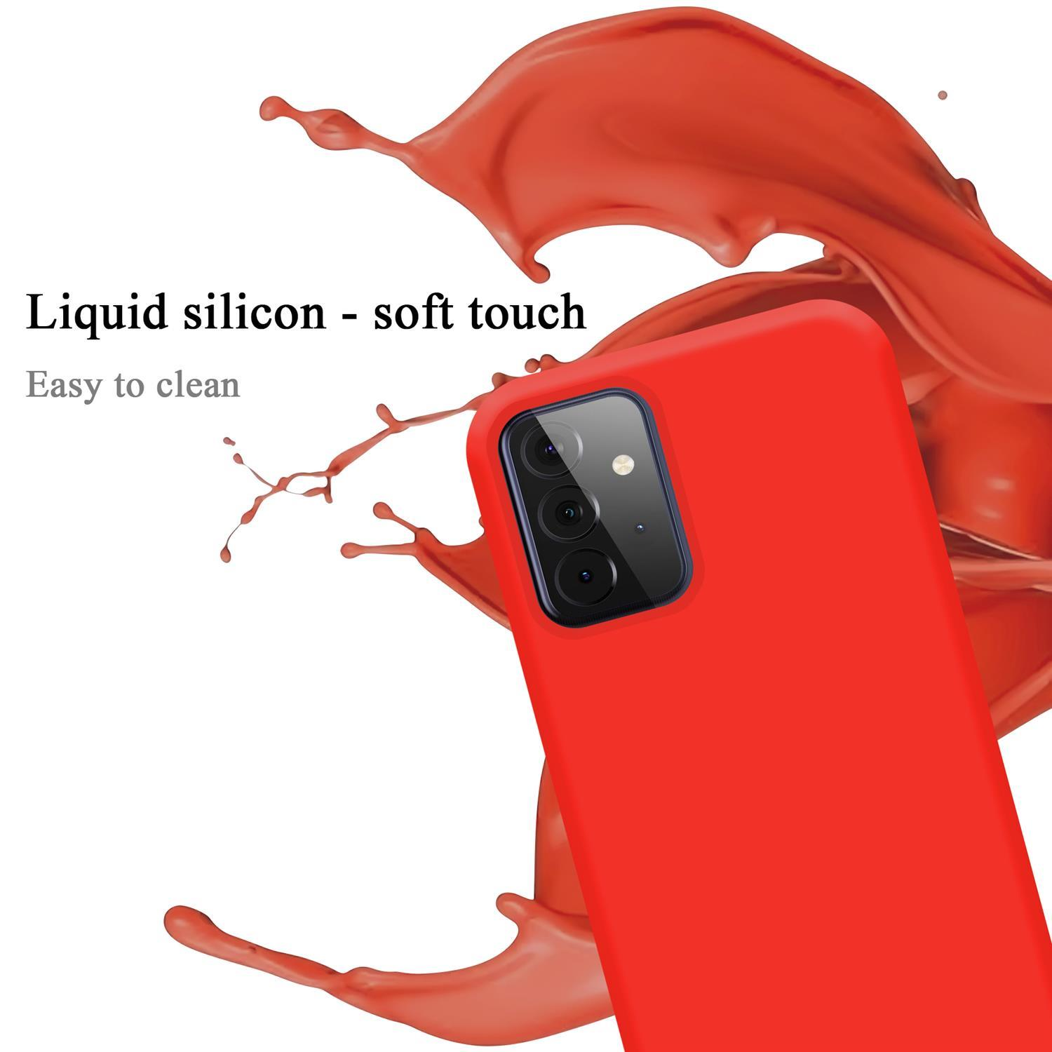 Una custodia per telefono rossa con un'area fotocamera nera.