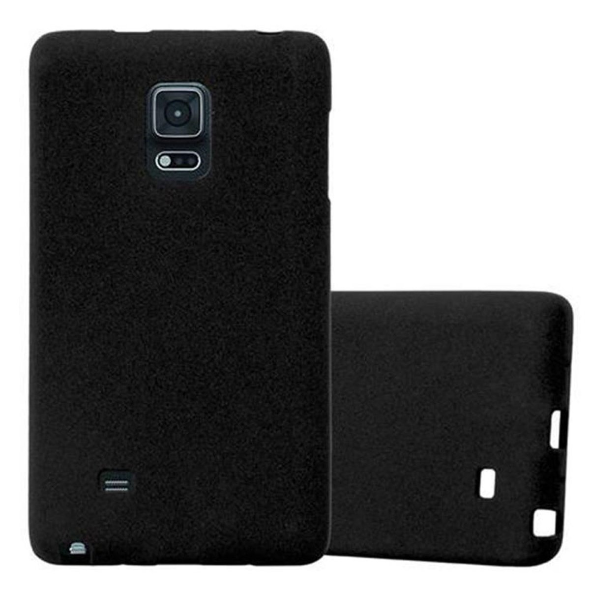 Dos fundas negras para teléfono, con orificios para cámara y flash, sobre fondo blanco.