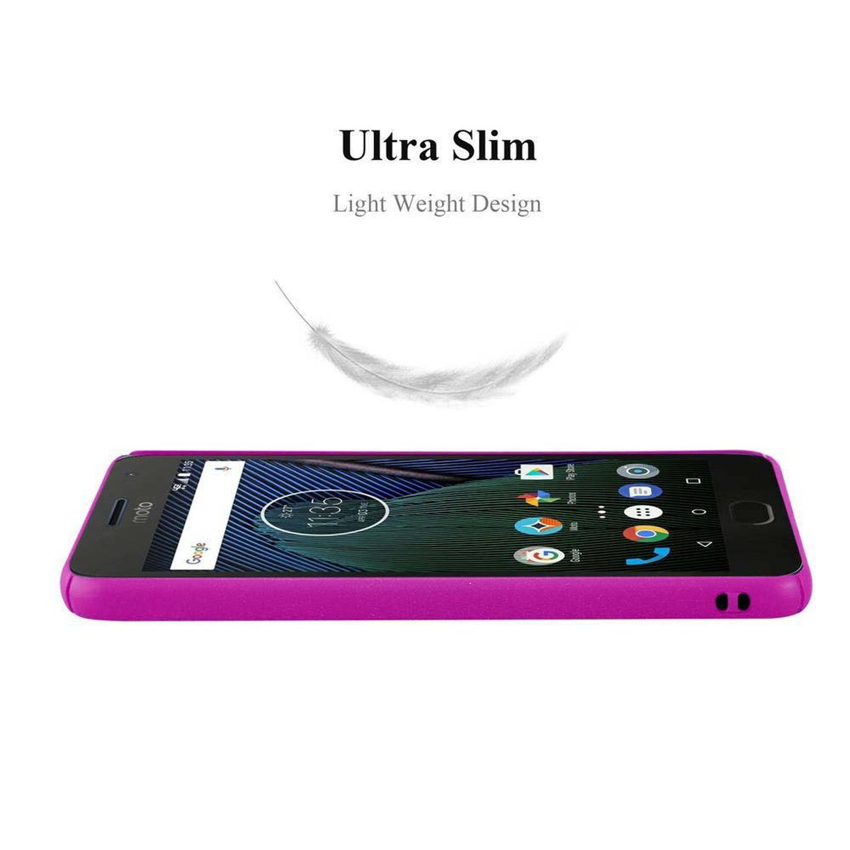 Custodia per telefono viola, con un telefono su sfondo bianco, con il testo: Ultra Slim.