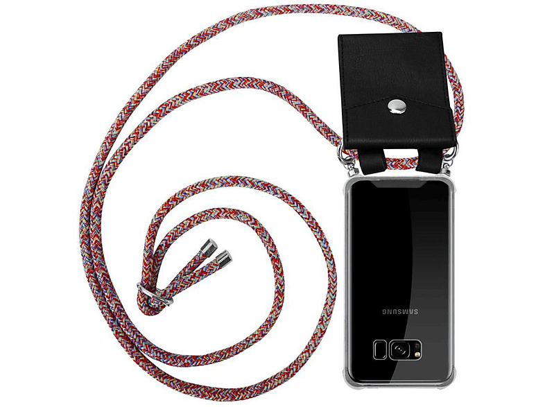 CADORABO Handy Kette mit Silber Ringen, Kordel Band und abnehmbarer Hülle, Backcover, Samsung, Galaxy S8 PLUS, COLORFUL PARROT