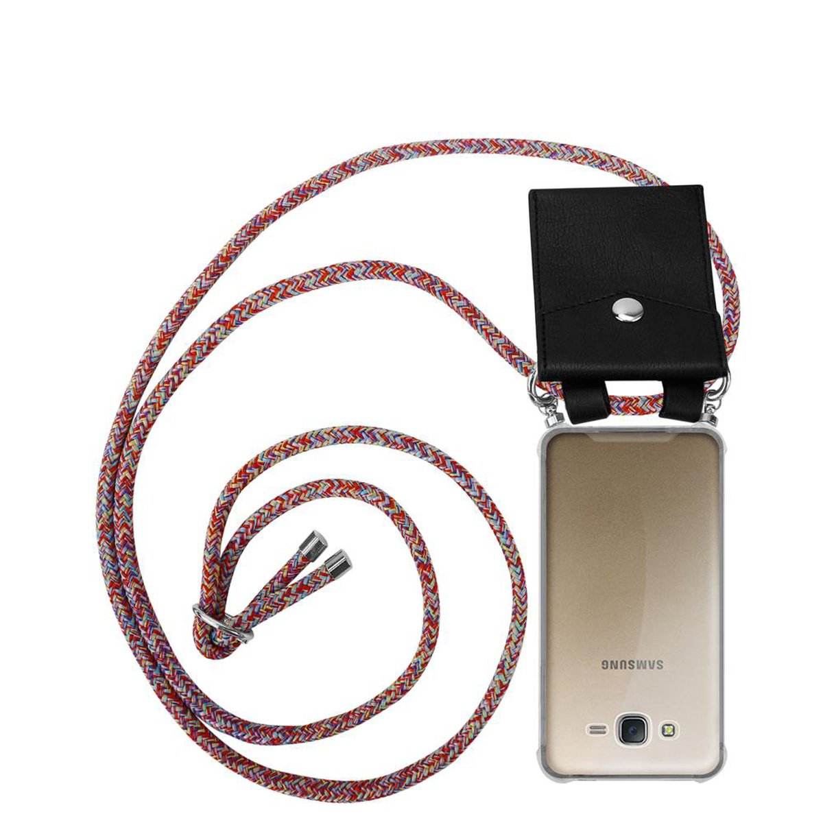PARROT Handy mit abnehmbarer Hülle, COLORFUL Backcover, J7 Kette und Kordel Band Samsung, CADORABO Silber Galaxy 2015, Ringen,