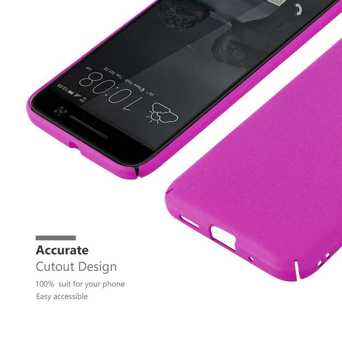 Eine pinke Handyhülle mit einem Telefon darin, mit dem Text "Accurate Cutout Design".