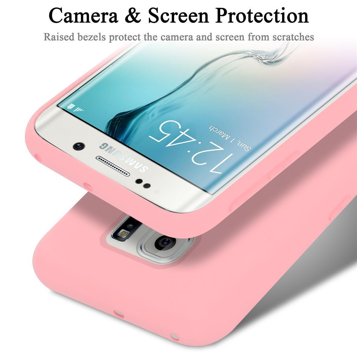 Custodia per telefono su sfondo bianco, che mostra lo schermo e il retro. Colore rosa.