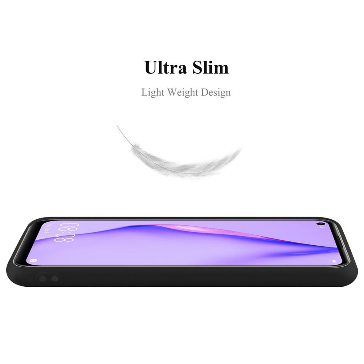 Custodia nera per telefono con telefono e testo 'Ultra Slim'.