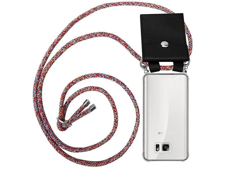 CADORABO Handy Kette mit Silber Ringen, Kordel Band und abnehmbarer Hülle, Backcover, Samsung, Galaxy NOTE 5, COLORFUL PARROT