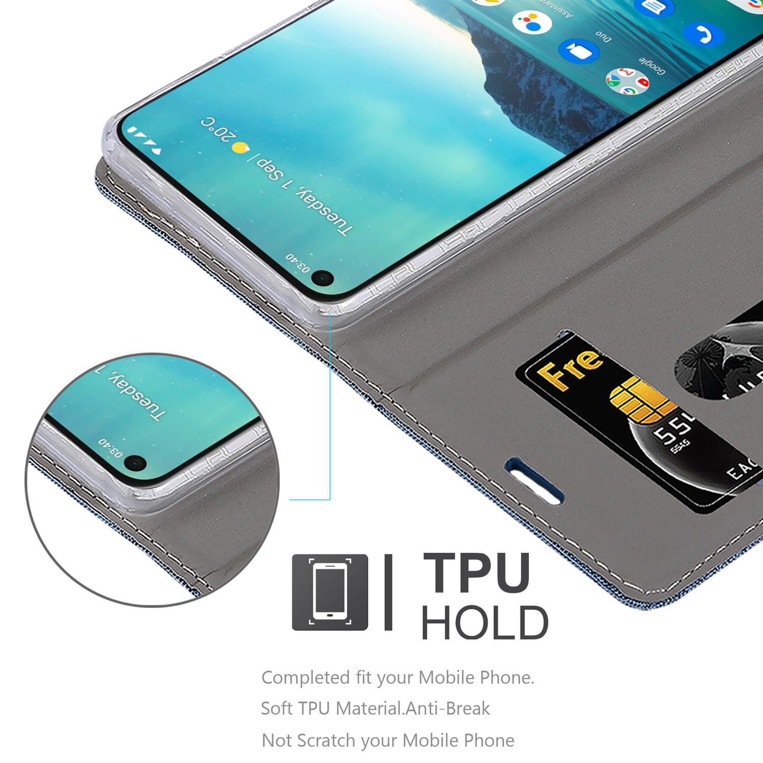 Un primo piano di una custodia per telefono con una carta e denaro, e uno schermo del telefono, con testo: TPU HOLD.