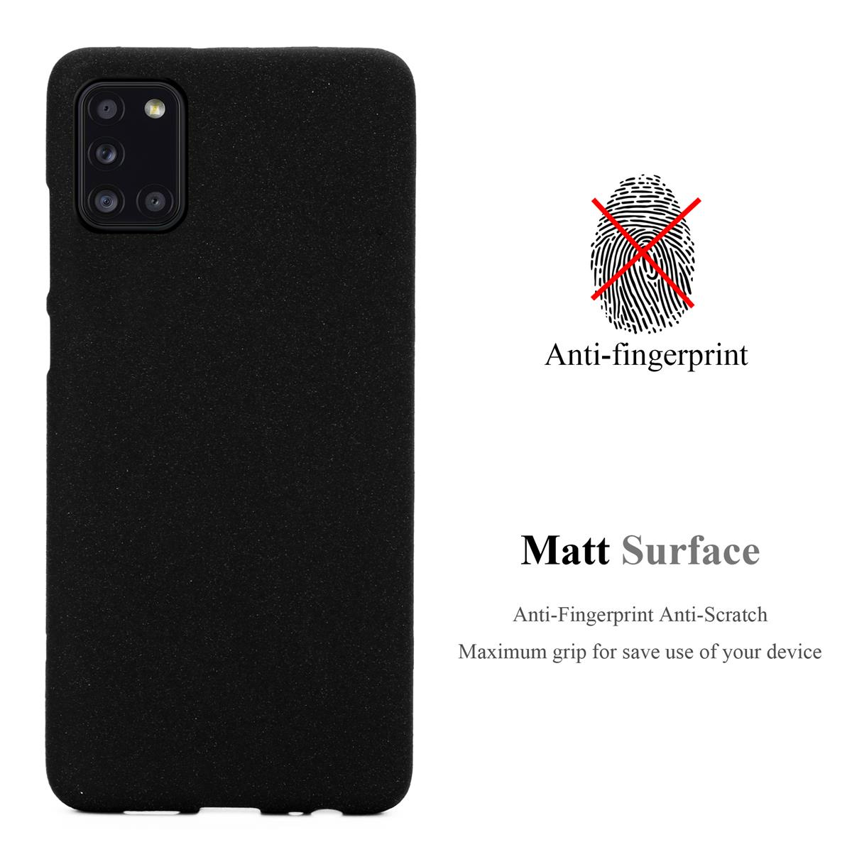 Custodia per telefono nera con superficie opaca e funzione anti-impronte. Il testo mostra 'Matt Surface'.
