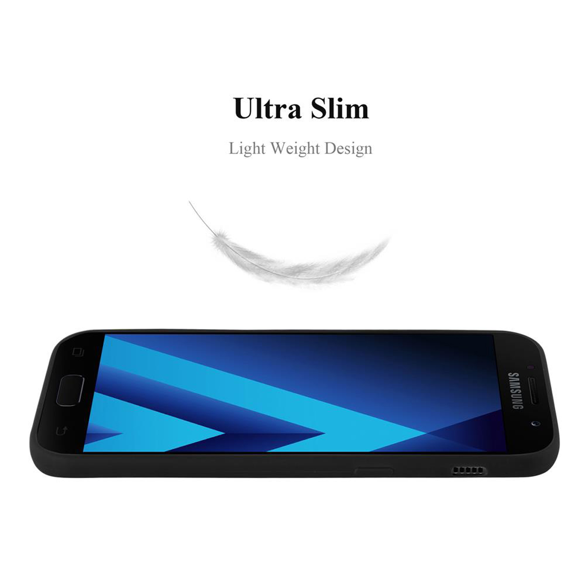 Una custodia per telefono nera con un telefono all'interno. Il telefono sembra avere un design ultra sottile.