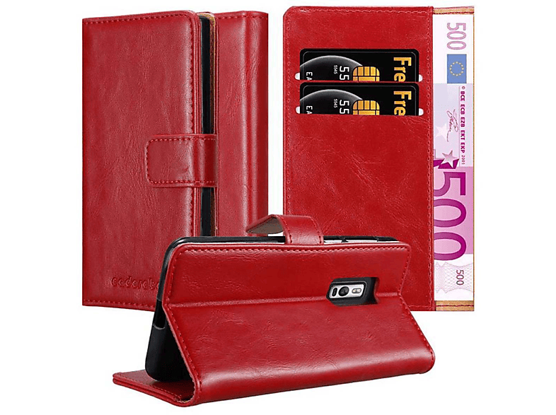 CADORABO Hülle Luxury Book Style, Bookcover, OnePlus, 2, WEIN ROT