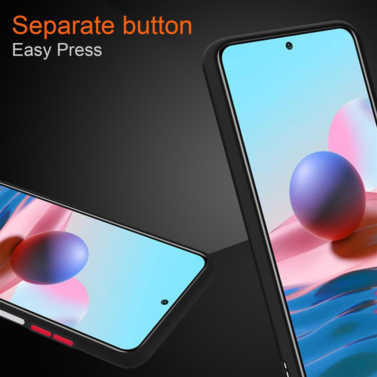 Zwei Handyhüllen, rot und orange. 'Separate Taste Easy Press' ist der Text auf dem Bild.