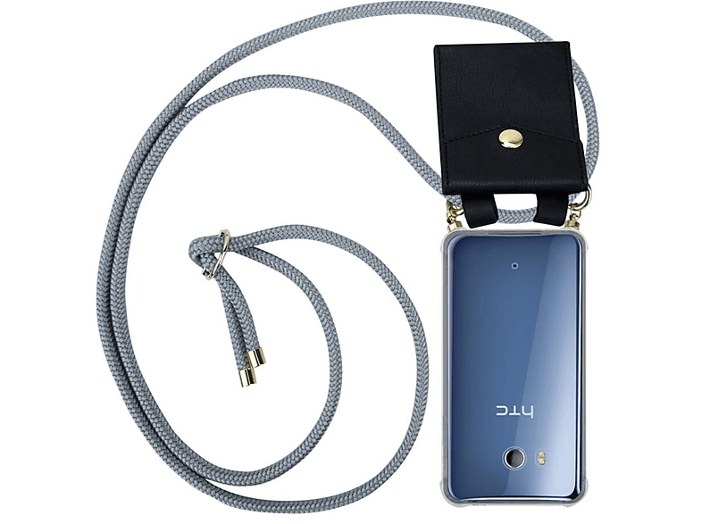 CADORABO Handy Kette mit SILBER / HTC, Ringen, abnehmbarer GRAU Hülle, U11, Gold OCEAN Kordel und Backcover, Band