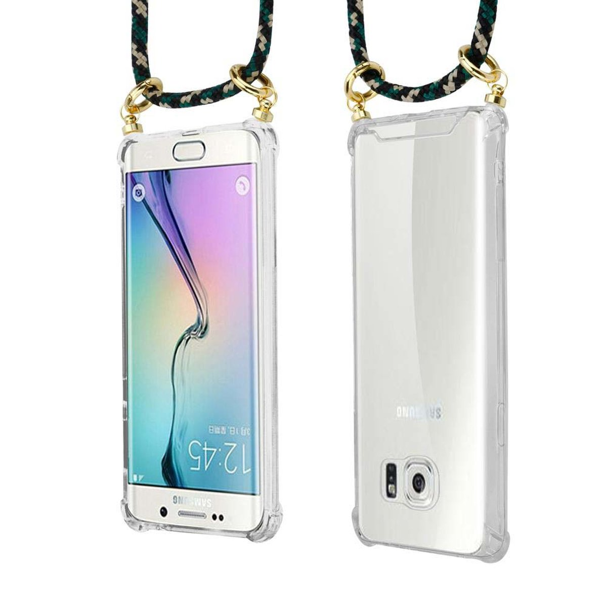 abnehmbarer S6, Ringen, Handy Kette und CAMOUFLAGE mit Backcover, Gold CADORABO Galaxy Samsung, Band Hülle, Kordel