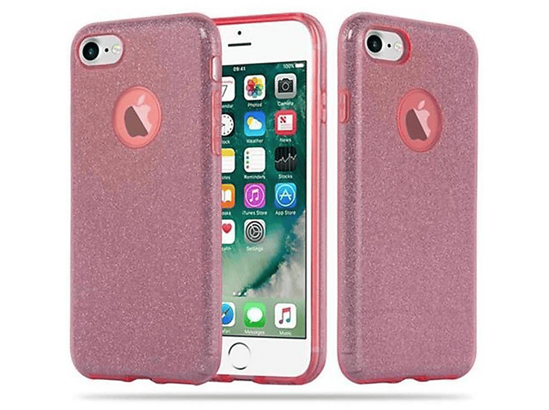 CADORABO Hülle Hard Case Schutzhülle im Glitzer Design, Backcover, Apple, iPhone 7 / 7S / 8 / SE 2020, STERNENSTAUB PINK