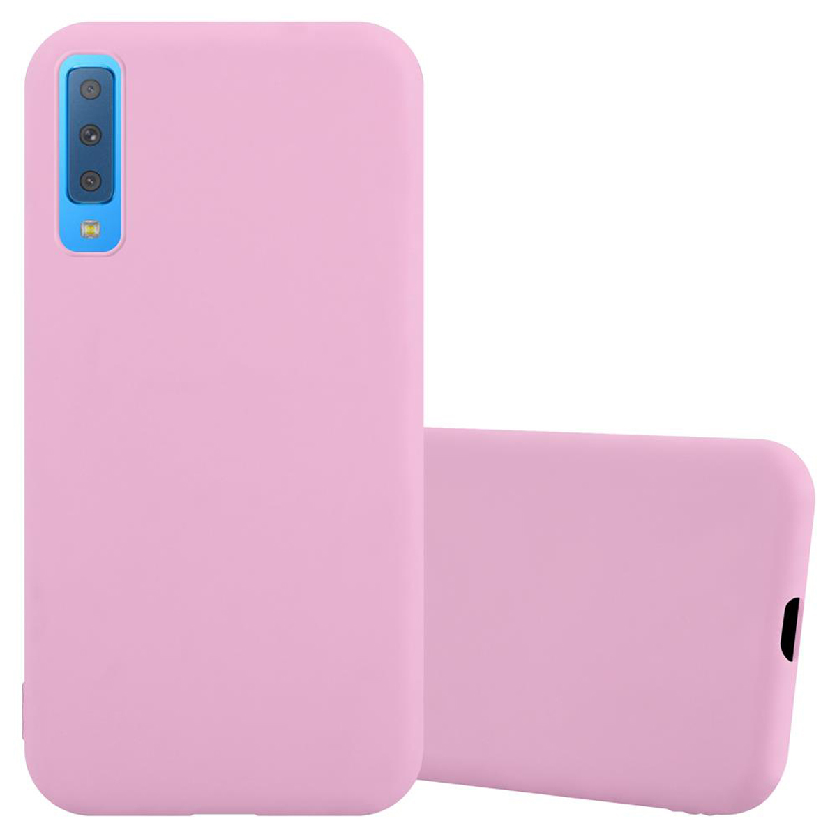 Custodie per telefono rosa, una sopra l'altra, su sfondo bianco.