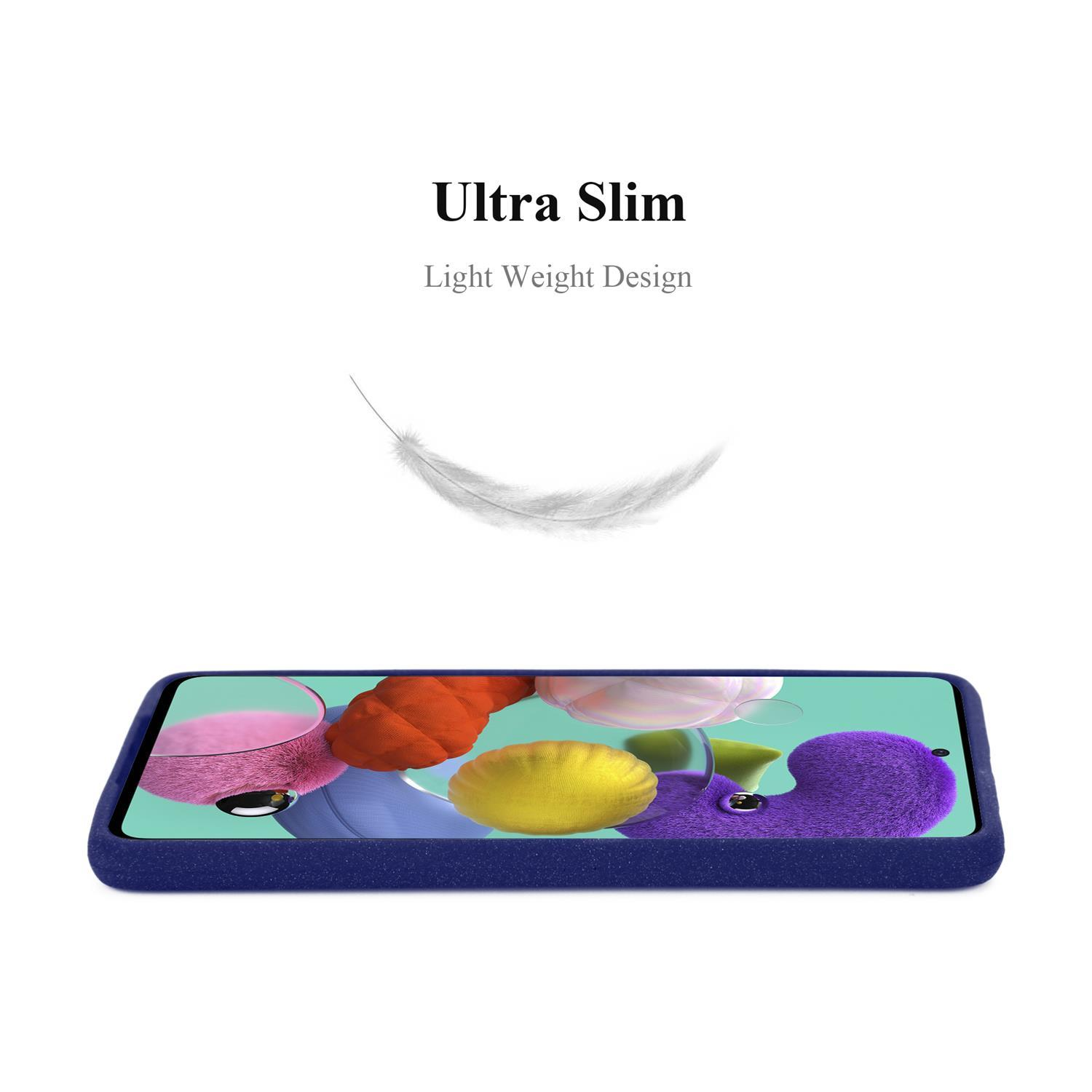 Una custodia blu con un telefono all'interno e il testo 'Ultra Slim Light Weight Design'.