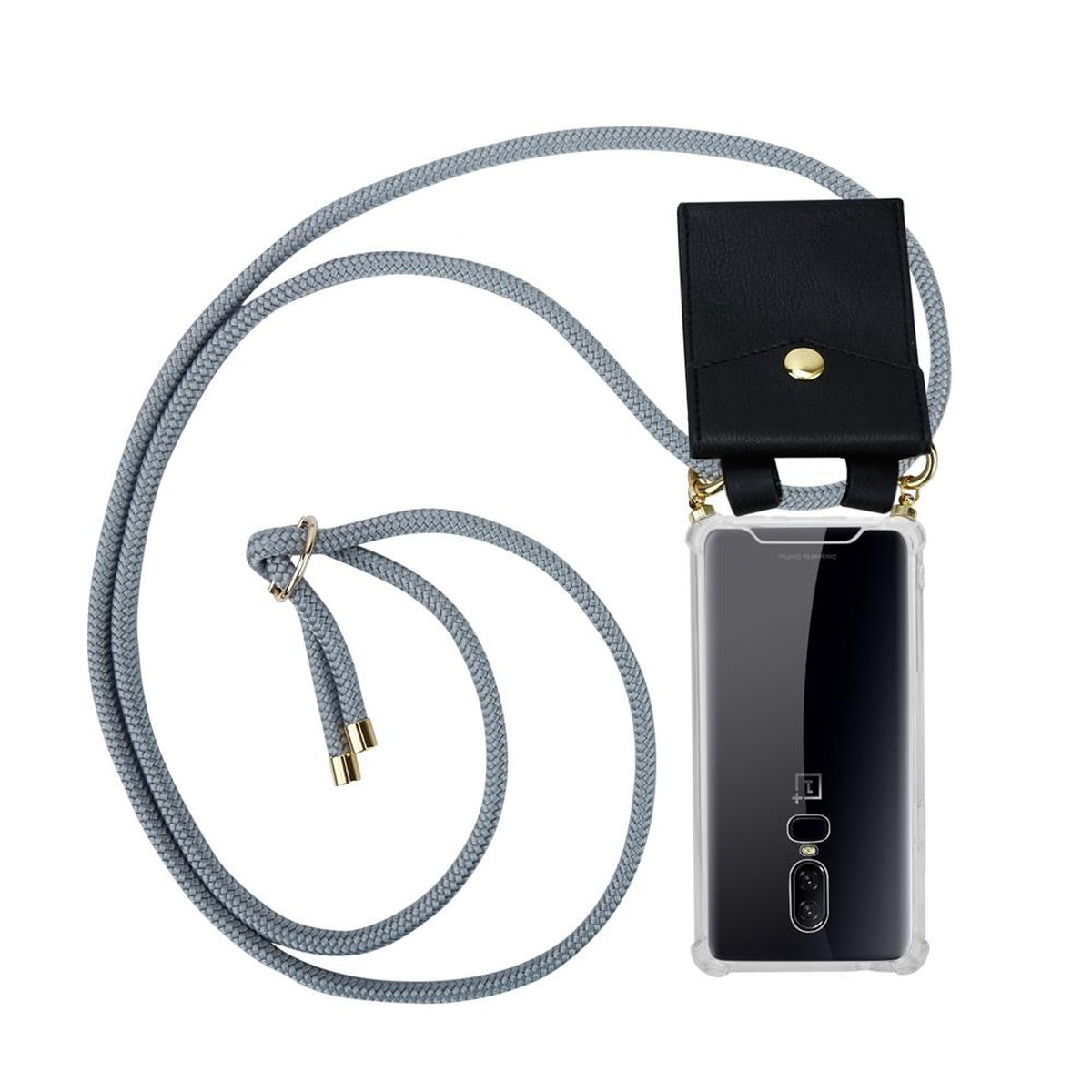 OnePlus, Kordel 6, SILBER Handy Band Backcover, GRAU Gold Kette Hülle, mit CADORABO abnehmbarer und Ringen,