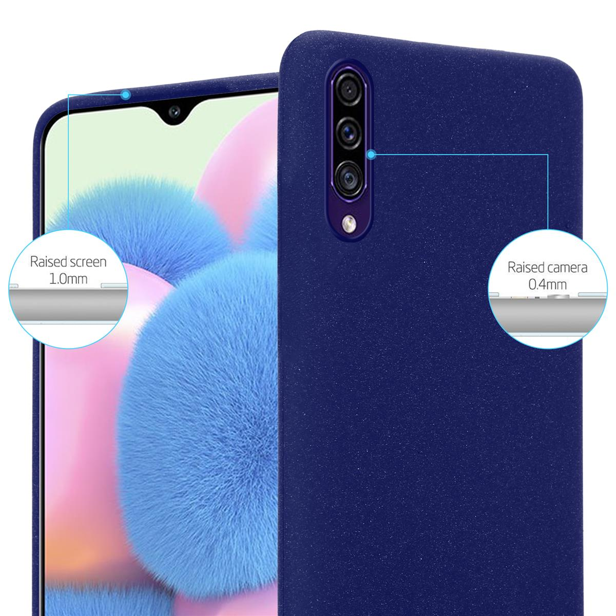 Custodia per telefono blu. Mostra la protezione dello schermo e della fotocamera.