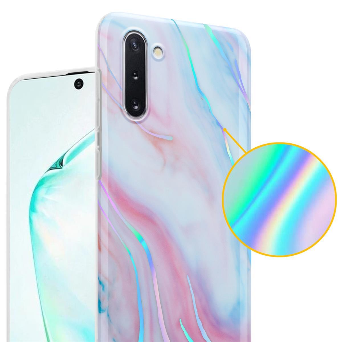 Una custodia per telefono con un design marmorizzato.
