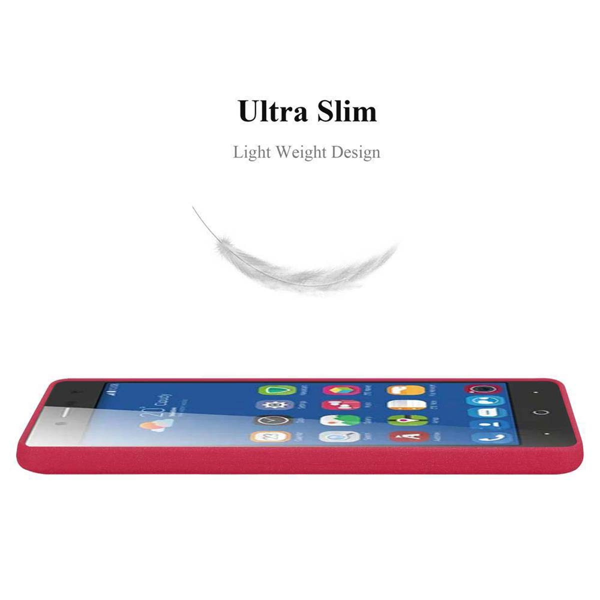 Custodia per telefono con schermo. Piuma leggera sullo sfondo. Design ultra sottile.