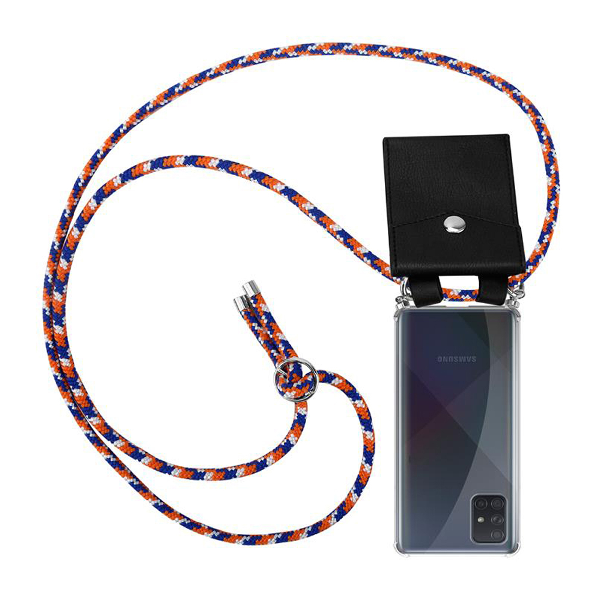 Ringen, Samsung, 5G, und Hülle, ORANGE WEIß Kette Kordel A71 Band Silber Backcover, Handy BLAU abnehmbarer CADORABO mit Galaxy