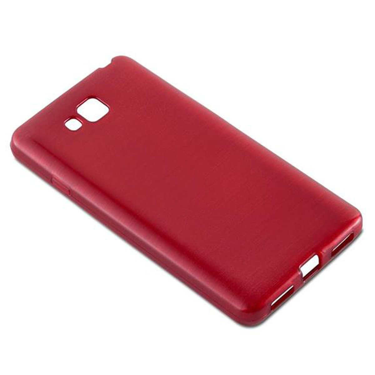 Funda de teléfono roja. Agujeros para la cámara y puertos.
