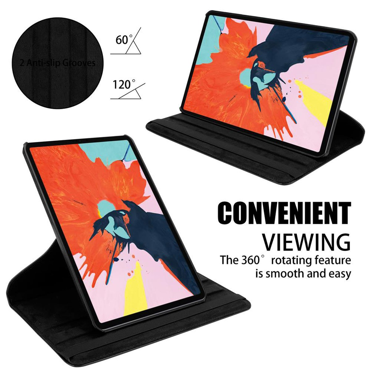 CADORABO Tablet Bookcover, 2018 iPad Wake (12.9 SCHWARZ Apple, Hülle Standfunktion, Auto Up Zoll), PRO HOLUNDER