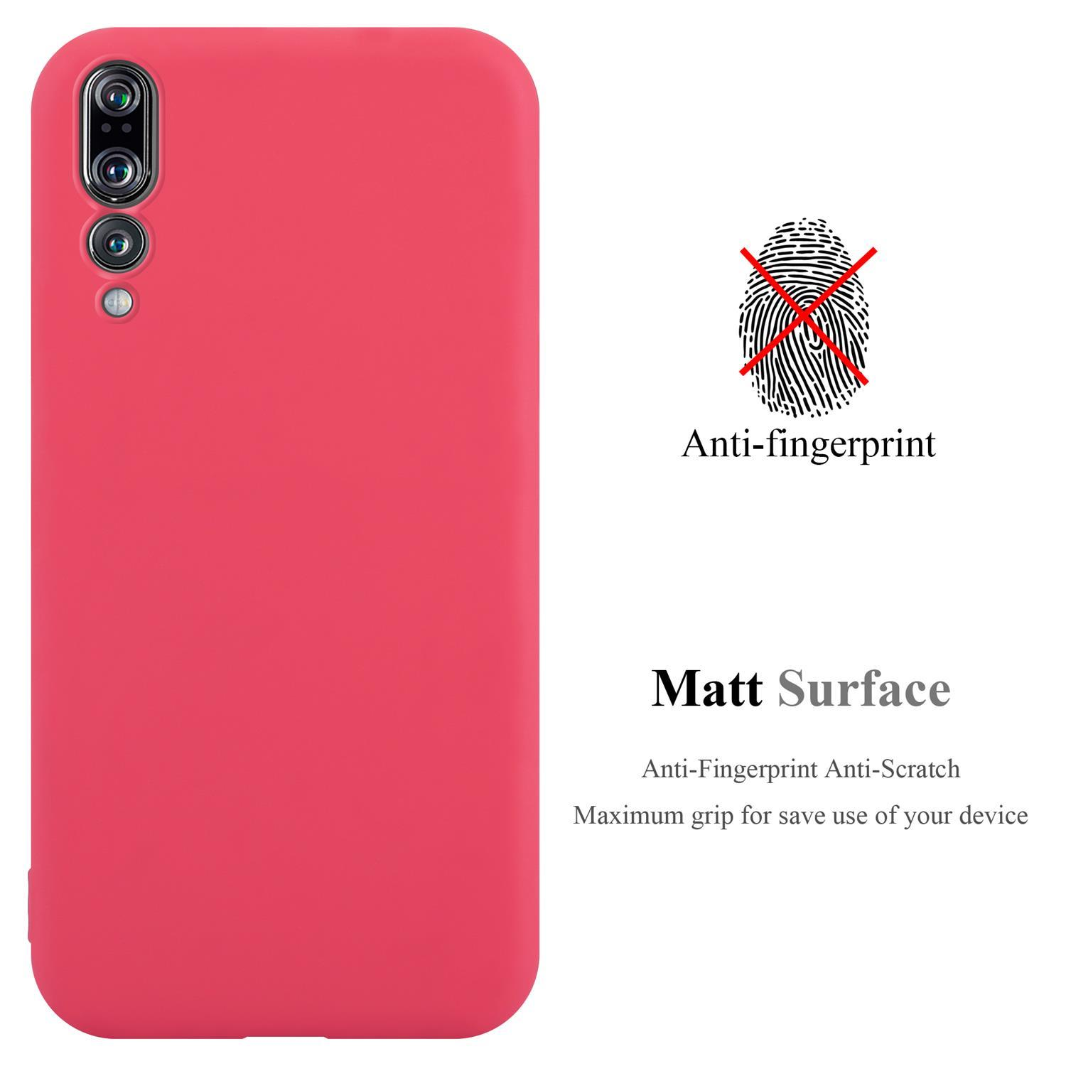 Eine rote Handyhülle. Text: Anti-Fingerabdruck, matte Oberfläche, kratzfest, maximaler Halt.