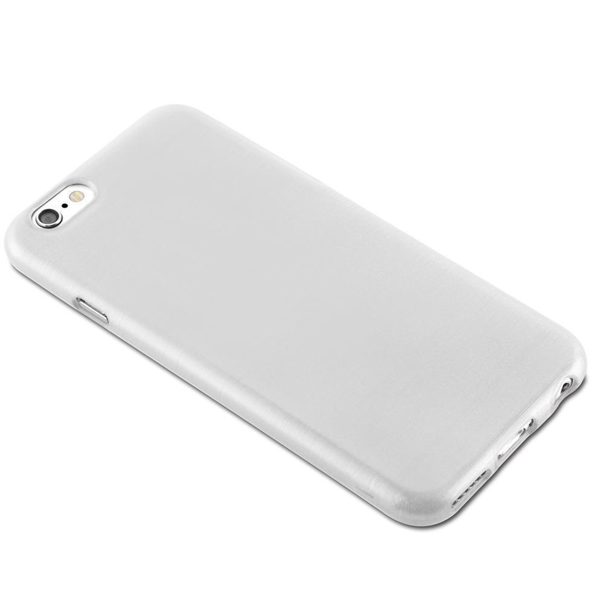 Funda de teléfono blanca. Agujeros para la cámara y puertos.